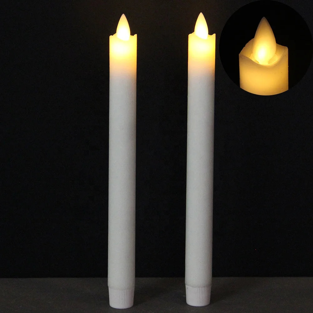 Wholesale Set of 2 Flameless White Flickering Real Wax Electric LED Taper Candles with Moving Flame