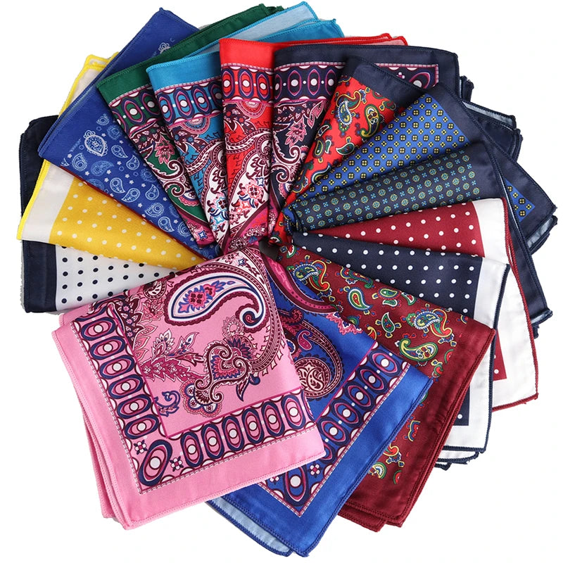 Men Print Pocket Square Paisley Floral Dot Plaid Pocket Handkerchief for Suit Pocket Towel Accessories