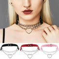 Women Men Punk Exaggerated Handmade Chain Choker Necklace Heart Metal Leather Collar Bondage Harness Necklace