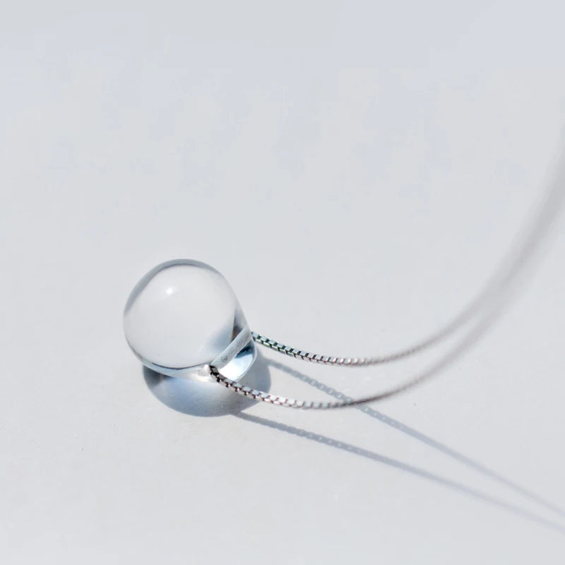 925 Sterling Silver Pendant Necklace Simple White Crystal Necklace