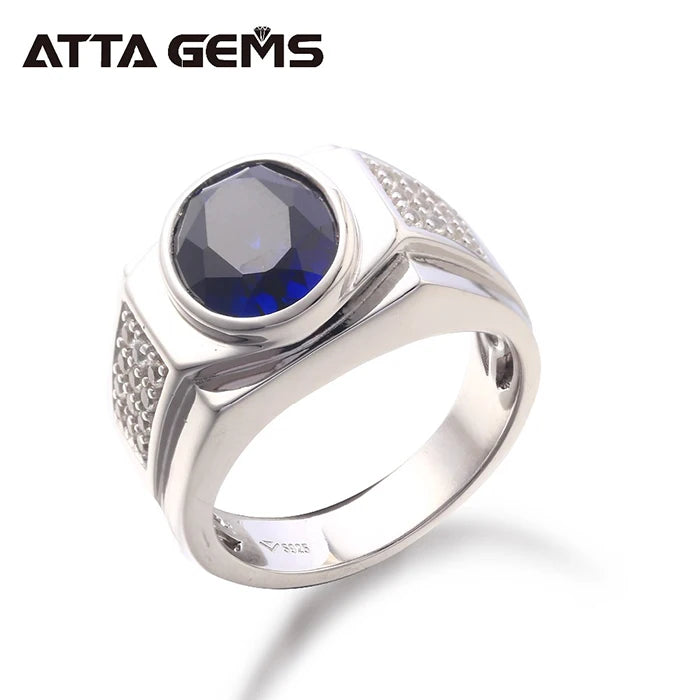 Created Blue Sapphire Sterling Silver Men's Jewelry Ring for Wedding Engagement Rings Boyfriend's Gifts