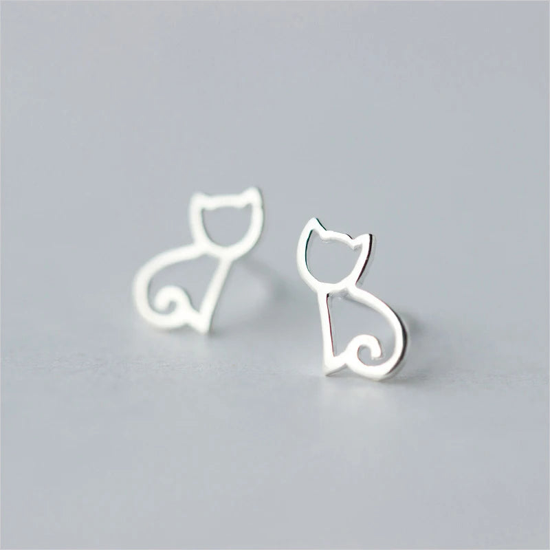 925 Sterling Silver Cat Stud Earring for Women and Girls Gift Jewelry