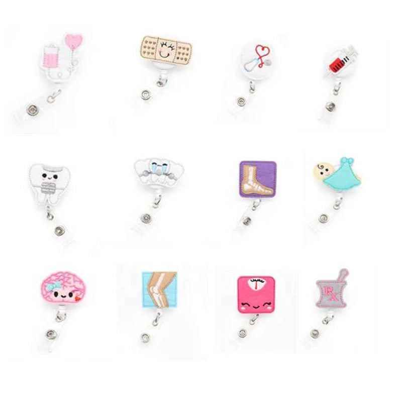 Medical Nurse DIY Retractable Felt Badge Holder with Alligator Clip Customizable ID Card Holder Accessory