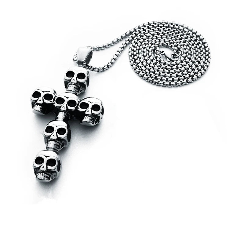 Hot Sell Large Punk Style Vintage Skulls Cross Alloy Customizable Pendant Necklace with Chain