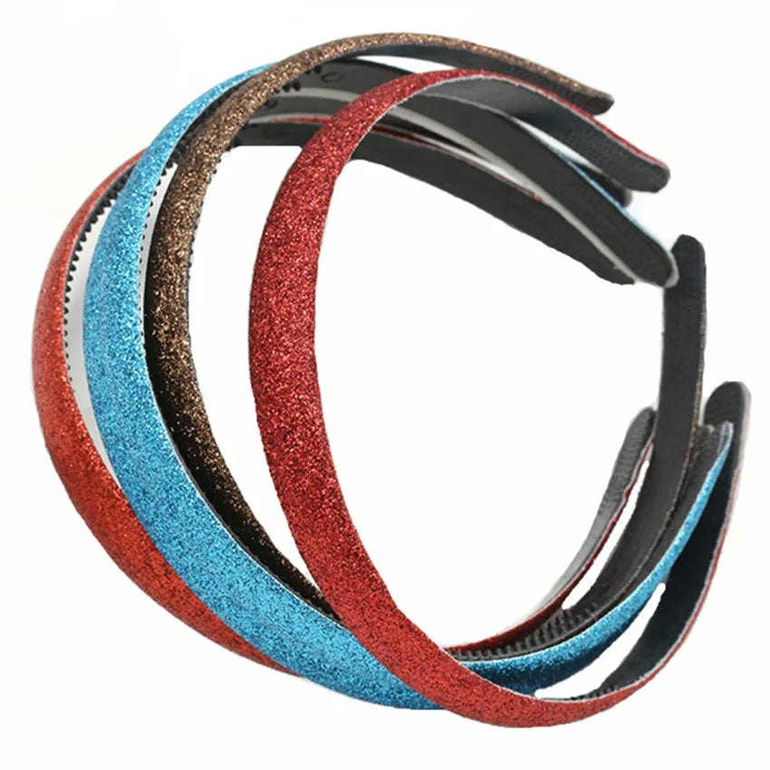 30pcs 10 Colors Gold Silver Glitter Headband 1.5cm Metallic Fabric Covered Plastic Hairband Non-slip Hair Band Women Hair Hoop