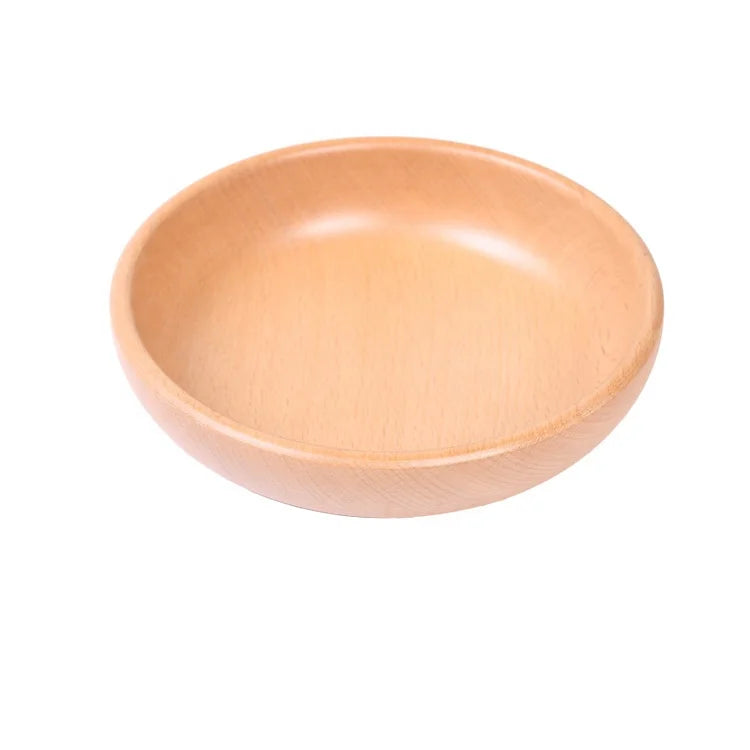 Luxury Modern Creative Handcrafted Natural Beech Wood Eco-Friendly Korean Style Round Shape Salad Bowl 30cm Larger Fruit Tray