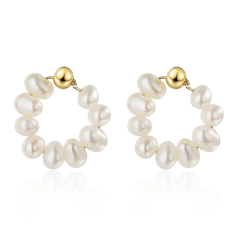 ZHILIAN Unique Design Stud Earrings 18K Gold & Silver Plated Fresh Water Pearl Earrings Fine Jewelry for Women