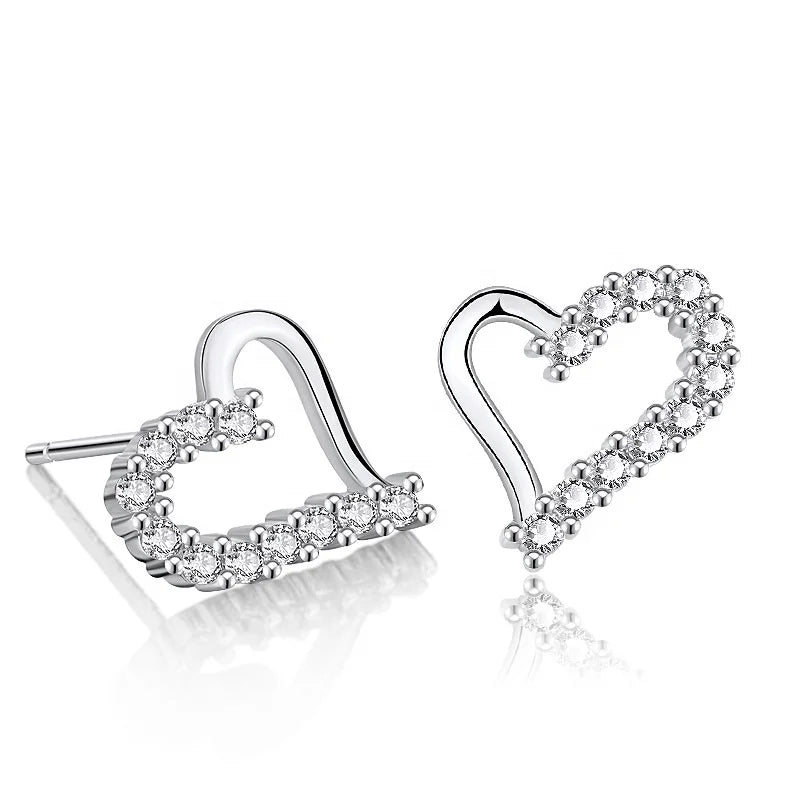 EC35  Personality Rose/Rhodium Plated Jewelry in Korea Design 925 Silver Love Heart Creative Stud Earrings Wholesale