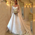 Satin Fabric Lace Appliques Bridal Gowns for Brides Long Sheer Sleeve Off Shoulder Wedding Dress Vestido De Novia 2025