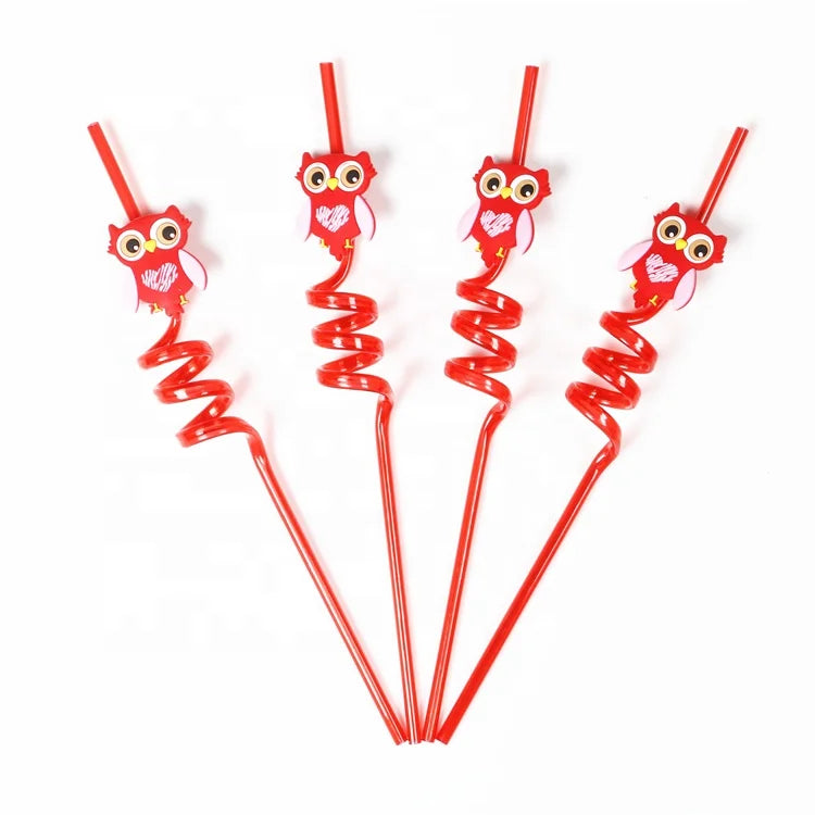 Fashional DIY  Decorative  Plastic Reusable  0.5*26 cm Cute Owl Drinking Straw