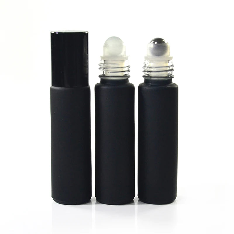 4ml 6ml 8ml 10ml Steel Roller Ball Perfume Essential Oil Frosted Matte Black Glass Roll on Bottle with Aluminum Cap