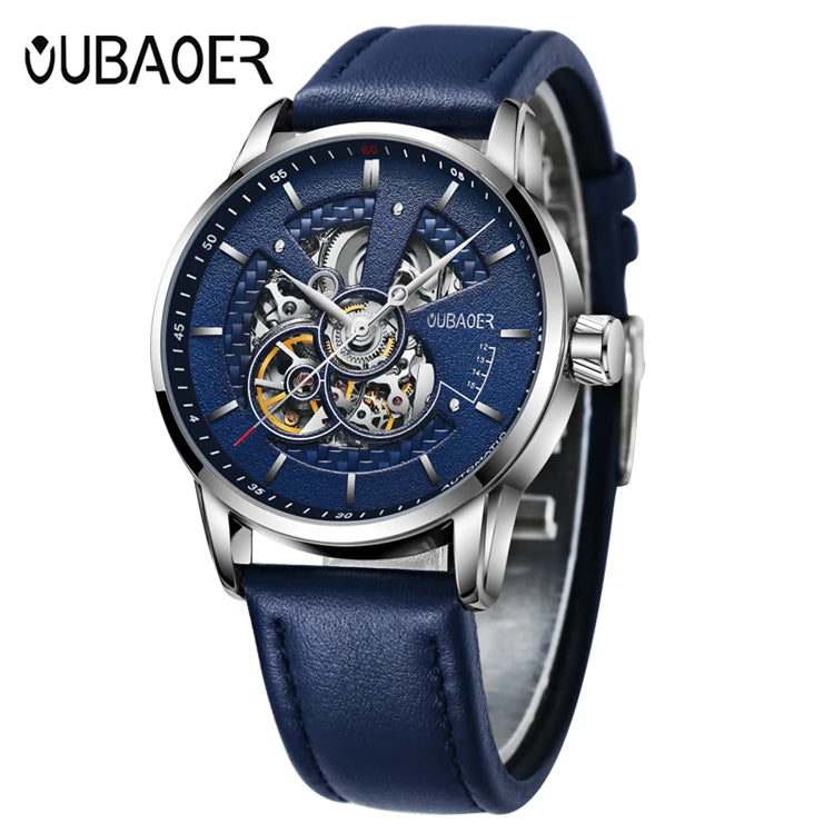 OUBAOER 2001 Original Men Watch Top Brand Luxury Automatic Mechanical Watch Leather 2023 Men Watches Clock Relojes Masculino