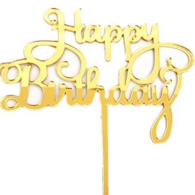 Customized Acrylic Happy Birthday Cake Topper Gold Silver Black Cake Topper Party Acrylic Cake Decoration