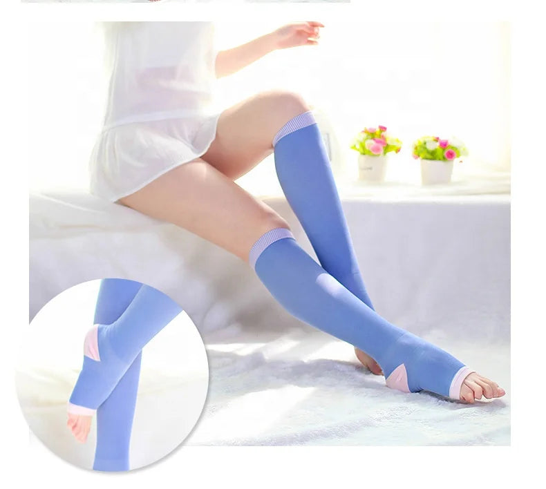 Women Over Knee Compression Disposable Open Toe Sleeping Socks for Varicose Veins with Custom Logo