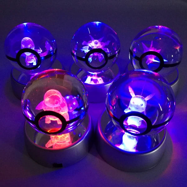 Pokemon Go Eco-Engraved 3D LED Glowing Pikachu Crystal Ball Decor Unique Eclectic Design for Valentine's Day Gift Idea