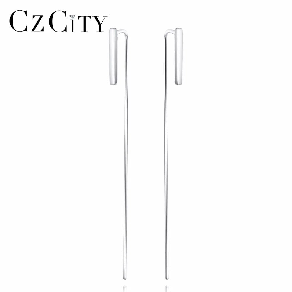 CZCITY Hot Fashion Simple 925 Silver Long Korean Style Earring&Cute Hook Small Stud Earring for Women Wearing Daily-life