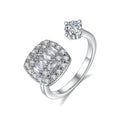 LUOTEEMI Cubic Zirconia Square Design Adjustable Rings Open CZ Ring for Women Rhodium Plating