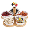 Creative Eco-Friendly Bamboo & Ceramic Multifunctional 4-Compartment Food Storage Box with Fork