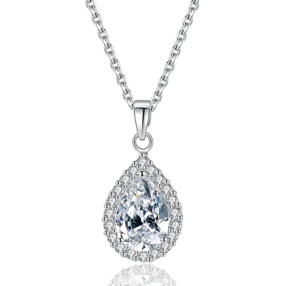 LUOTEEMI Wholesale Free Shipping Fast Express Women Emerald CZ Water Drop Shape Elegant Bridal Pendant Necklace