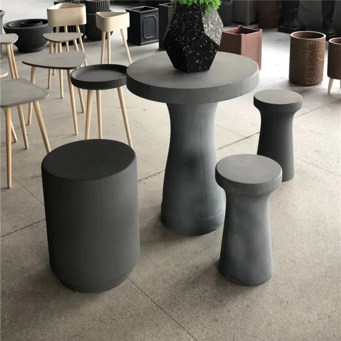 Wholesale Fiberglass Eco-Friendly Durable Hand Carved Indoor Outdoor Greenhouse Garden Planter Concrete Stool Light Grey