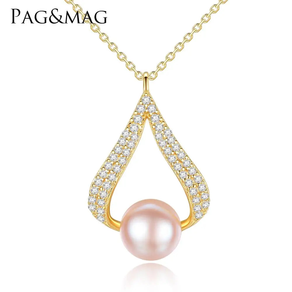 PAG&MAG Pearl Choker 925 Sterling Silver Pearl Jewelry Pendant Fresh Water Pearl Necklace