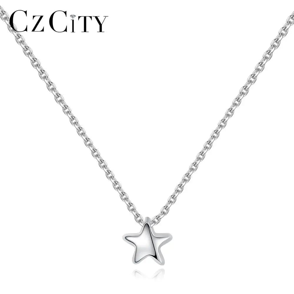 CZCITY Delicate 925 Sterling Silver Necklace for Women Star Shaped Wholesale Initial Pendant Necklace