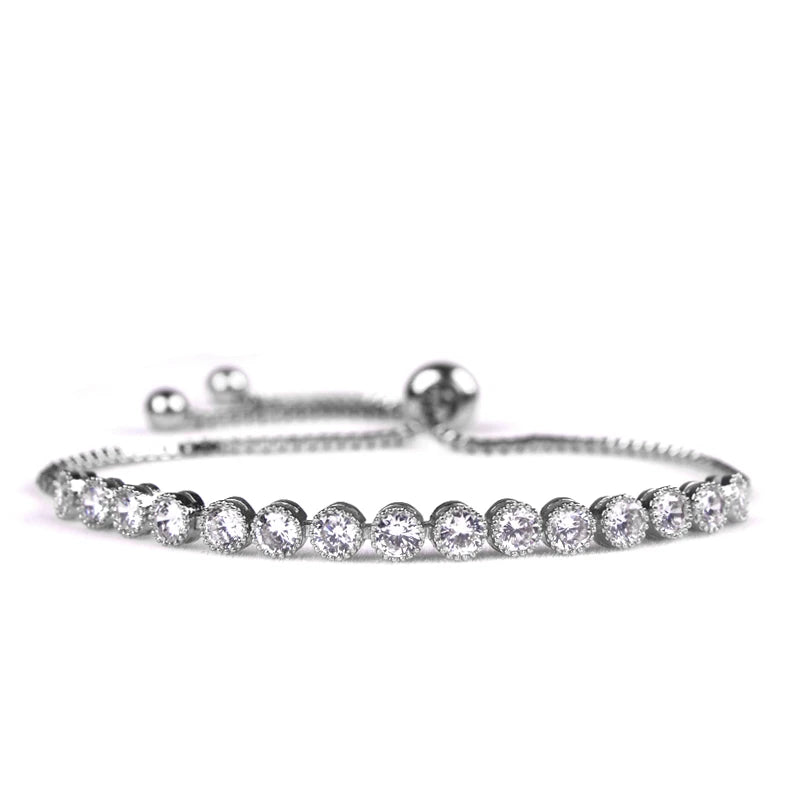 Weiman Exquisite Classic Round Cut Cubic Zirconia CZ Crystal Bolo Bracelets Adjustable for Women Girls Children
