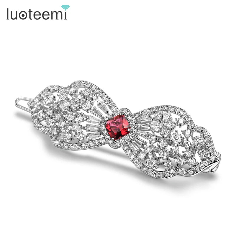 LUOTEEMI Top Quality Luxury Bridal Hair Accessories for Women Wedding Jewelry Fashion Cubic Zircon CZ Hair Pins