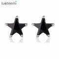 LUOTEEMI Silver Tone Black CZ Crystal Star Design Stud Earring for Women Men Trendy Style Model Jewellery