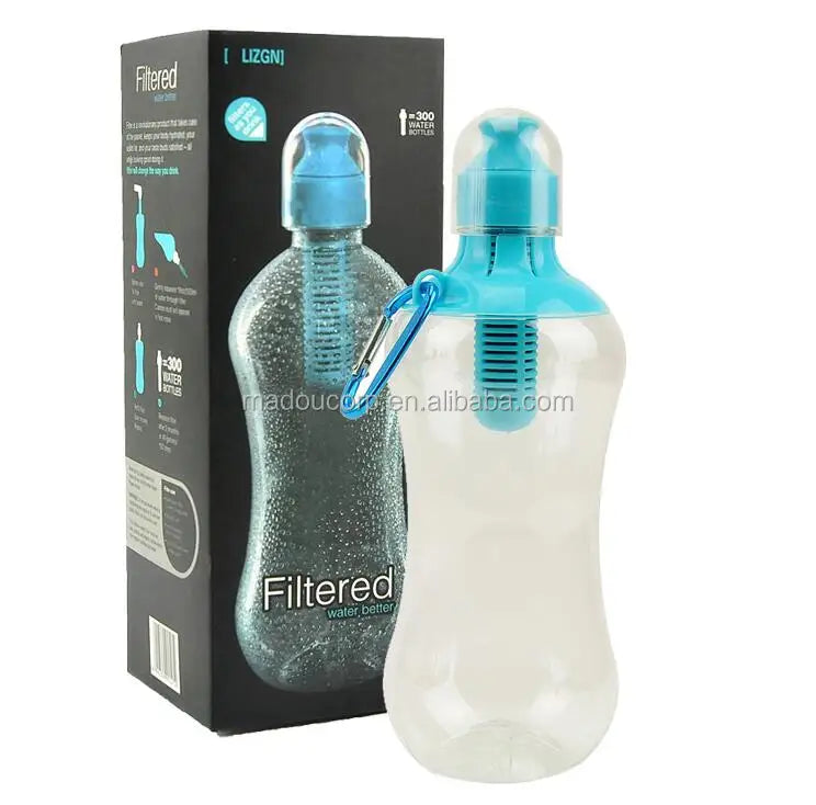 Madou BPA-Free Fashion Plastic Water Bottle Portable Reusable Filtered On-The-Go Carbon Filter Safe for Dishwasher for Camping