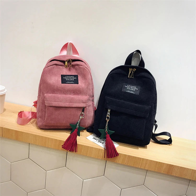 Wholesaler Production Adult New Trend Solid Color Corduroy Japanese Backpack Randoseru