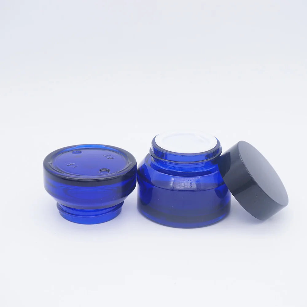 100g Blue Round Glass Jar for Cream Cosmetic with Custom Screw Cap