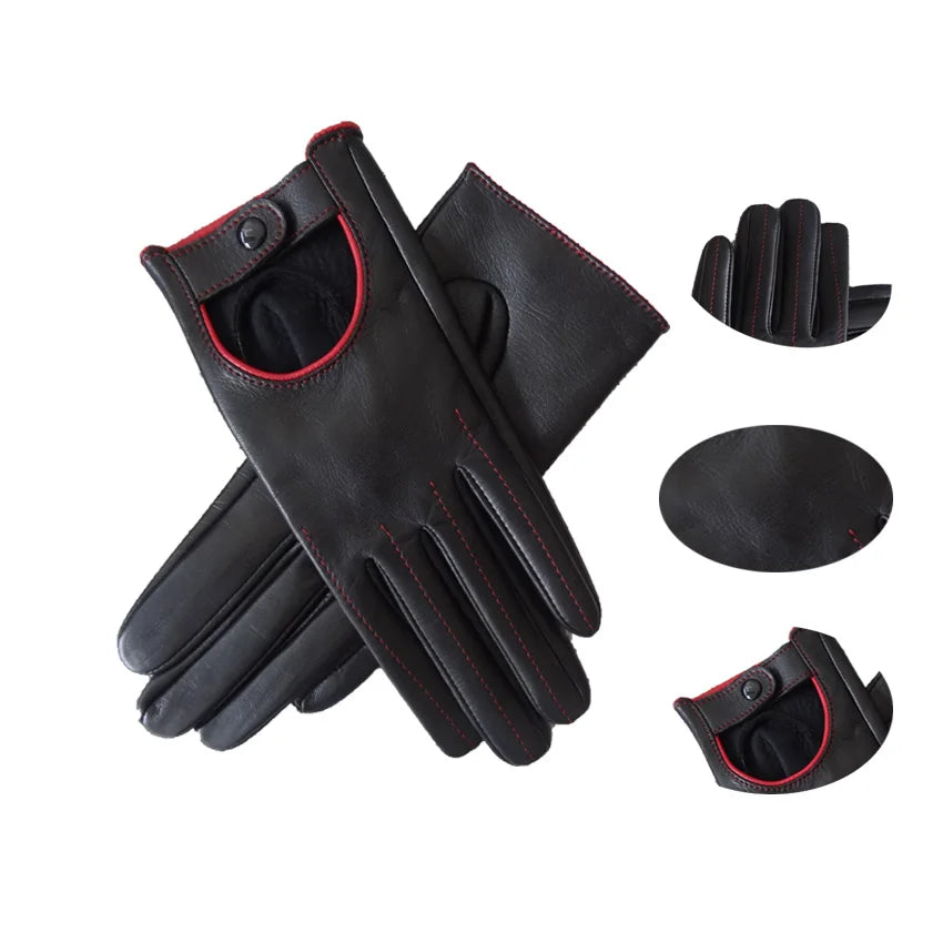 Sample Support Custom New Trendy Ladies Lambskin Aniline Sheepskin Leather Gloves for Cycling Car Driving Winter Outdoor Use