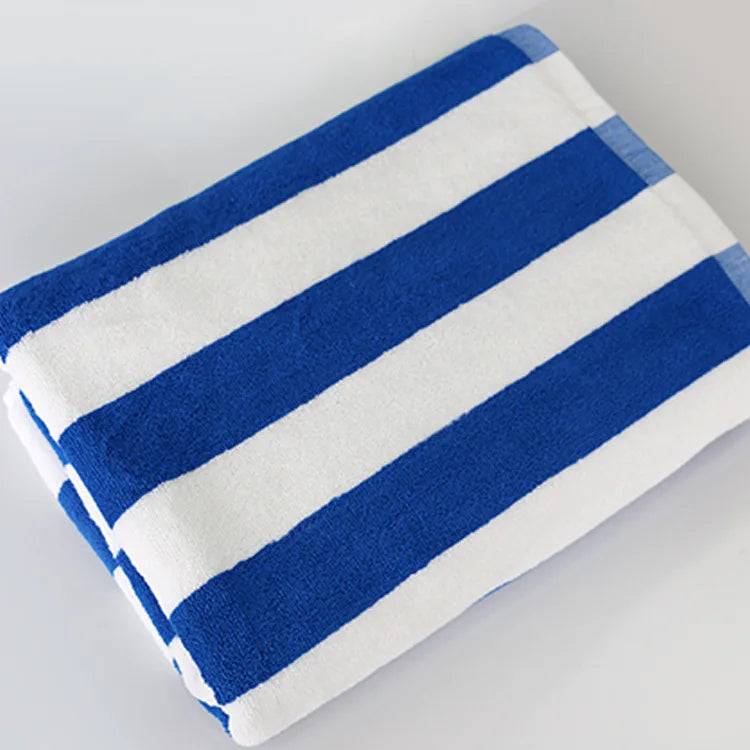 Wholesale Outdoor Turkish Style Blue White Stripe Beach Blanket Quick Dry Cotton Swimming Pool Towels Compressed Disposable