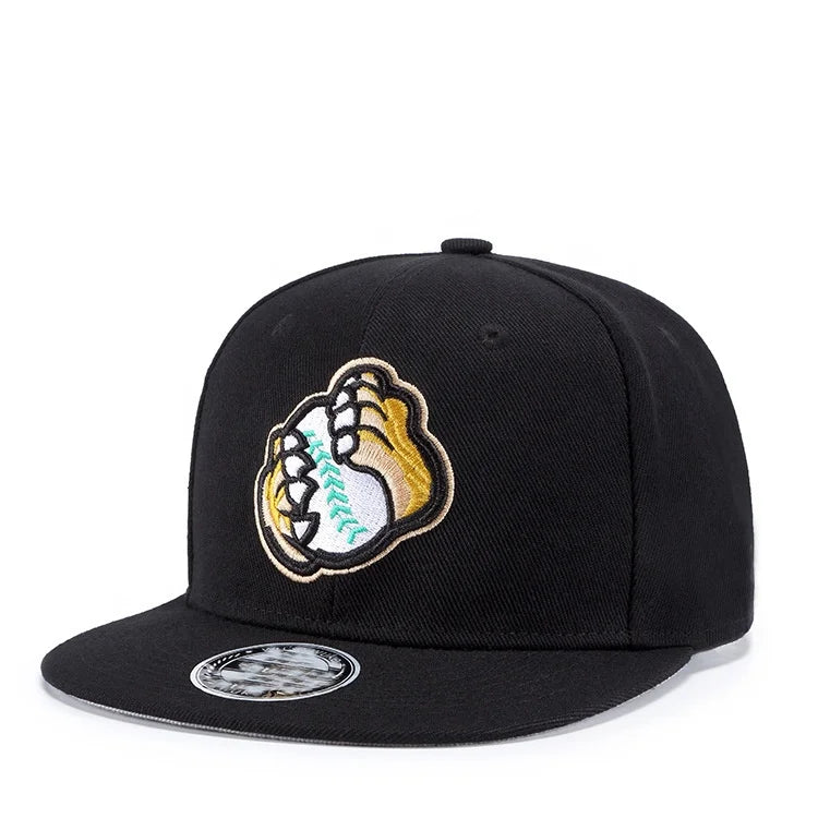 Wholesale China Black ODM 100% Polyester 6 Panels Unisex Vintage Basketball Performance Leaf Pattern Adjustable Snapback Caps