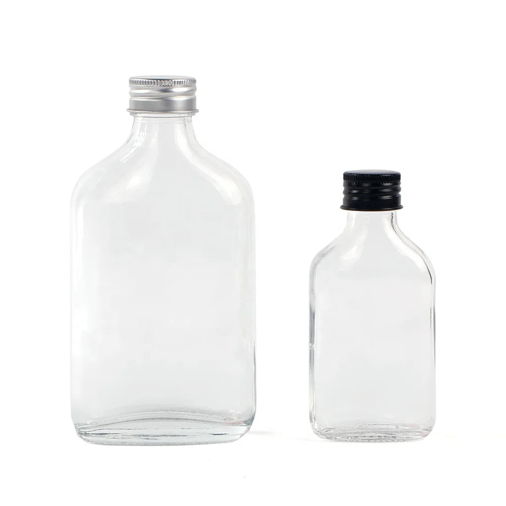 Cold Brew Coffee Flat Square Shape Bottle 200ml Glass Bottle with Screw Aluminum Cap