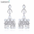LUOTEEMI Wholesale Cheap Fashion Hat Shape Drop Earring Mounting White Pearl&Clear CZ Crystal Stone for Women Wedding Party