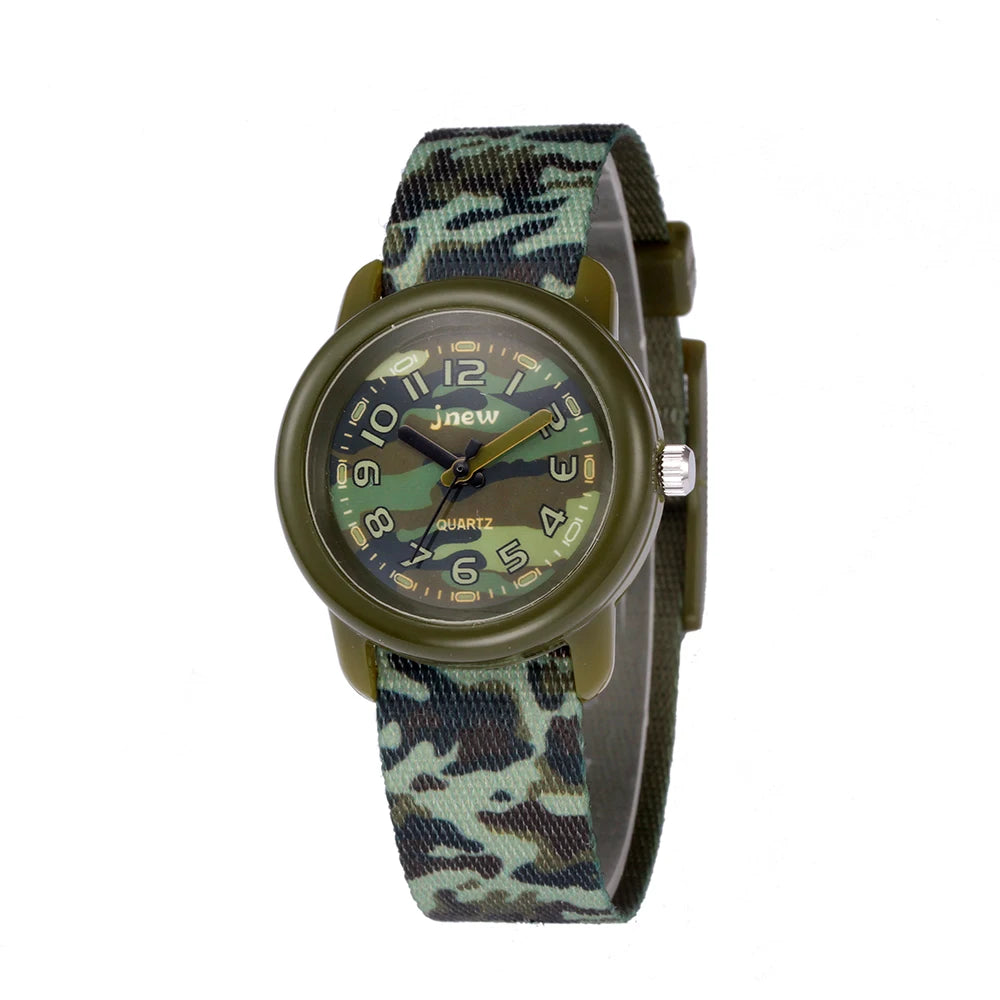 Green Fashion 3BAR Water Resistant Shock Resistant Sports Cartoon Charm Watch Kids PC Case Acrylic Analog Dial Display 27mm