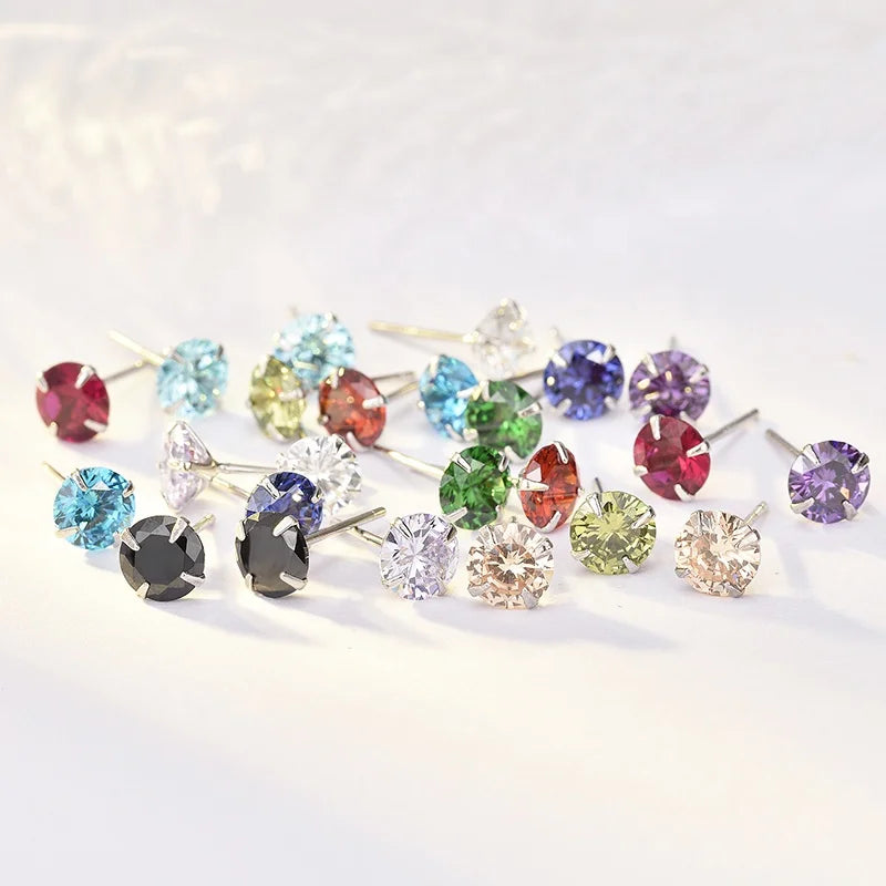 CEZ01 Korean Cute Summer Fine Jewelry Fashion Birthstone 925 Sterling Silver Round Cut CZ Diamond Studs Earring for Women Gift