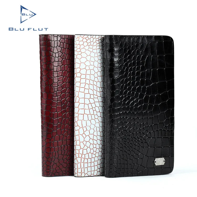 Blu Flut Emboss crocodile Pattern Leather Money Clip Black Genuine Leather Long Wallets Mens Rfid Leather Men Credit Card Wallet