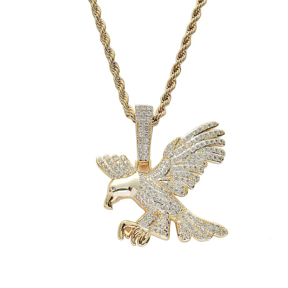 CN089 ICED Out CZ Pendant Brass Micro Pave with Zircon Stones Gold Plated Rope Chain Necklace Hip Hop Jewelry
