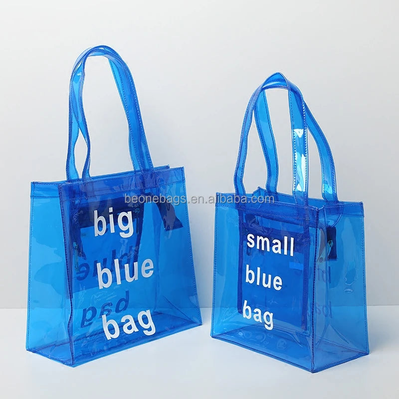 BEONE HANDBAG Portable Waterproof Heavy Duty Clear PVC Fashion Tote Bag & Beach Pouch for Summer Use