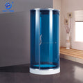 KMRY Cheap Mini Double Sliding Mechanism Shower Room Curve Quadrant Blue Tempered Glass Slide Shower Cabin Aluminium Hinge Hotel