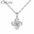CZCITY New Fashion Flower Shape 925 Silver Pendant Necklace With Clear Zircon Stone for Women Wedding Party or Gift