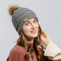 Women Knit Slouchy Beanie Chunky Baggy Hat With Faux Fur Pompom Winter Beanie