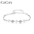 CZCITY Luxury Flower Shaped 925 Sterling Silver Bracelets for Women Jewelry