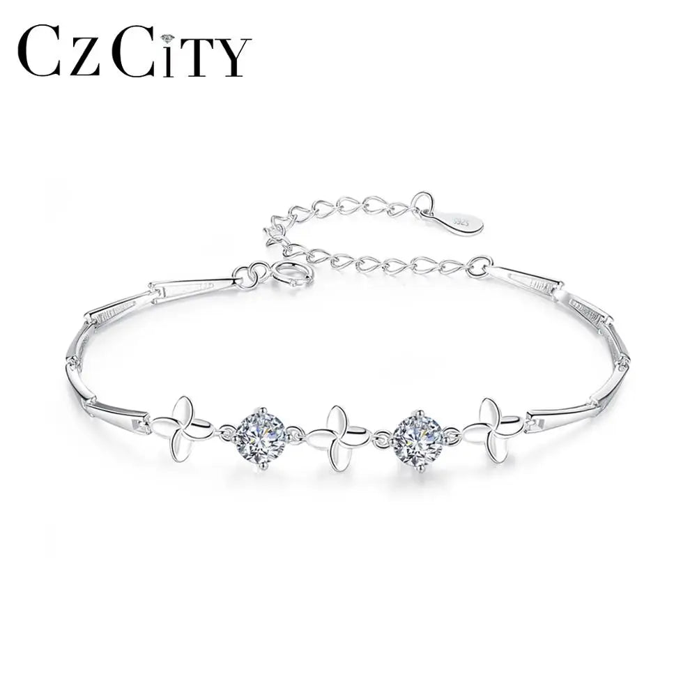 CZCITY Luxury Flower Shaped 925 Sterling Silver Bracelets for Women Jewelry