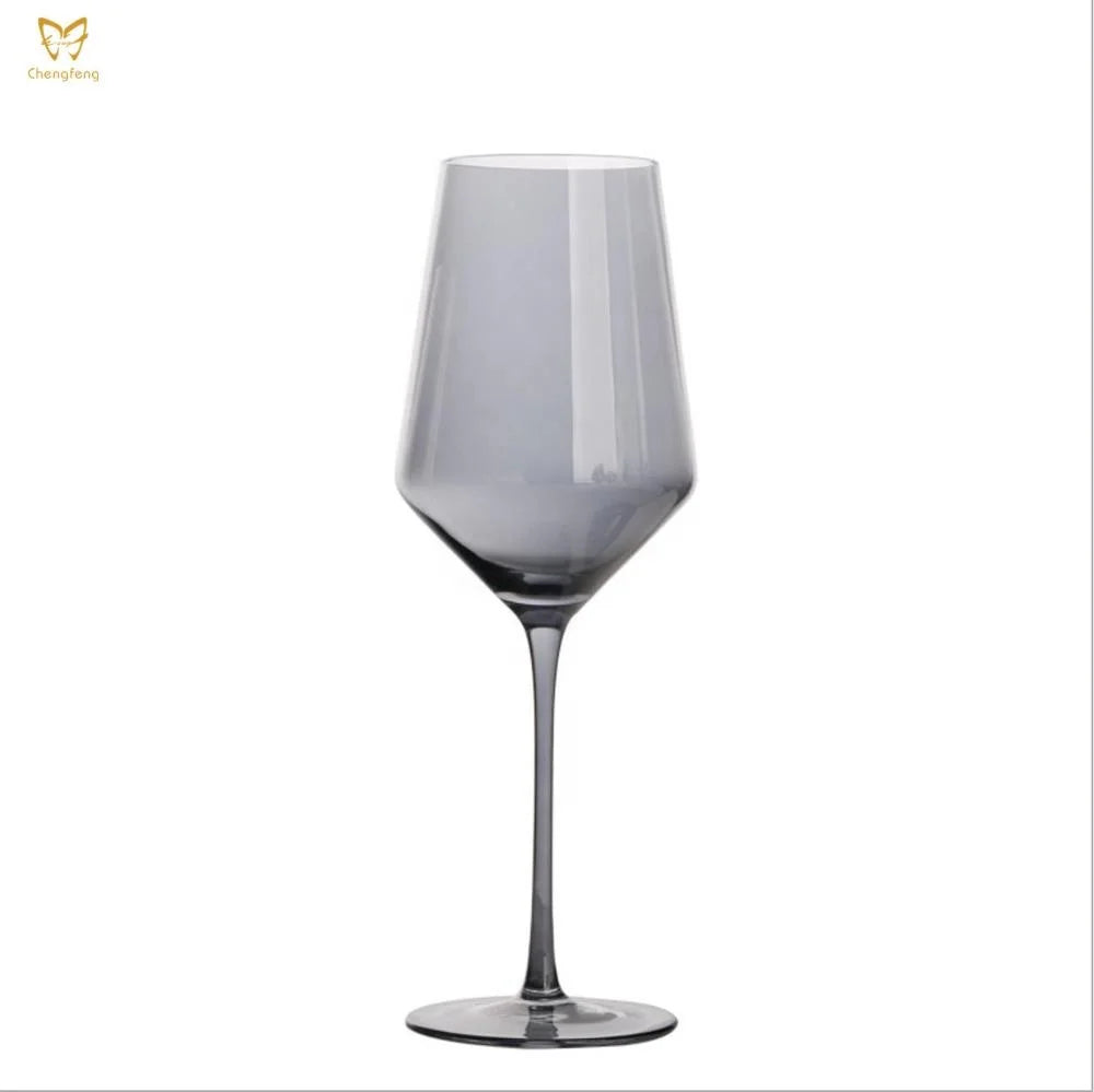 Hand Blown Wine Glass with Smoke Gray Electroplated  Clear