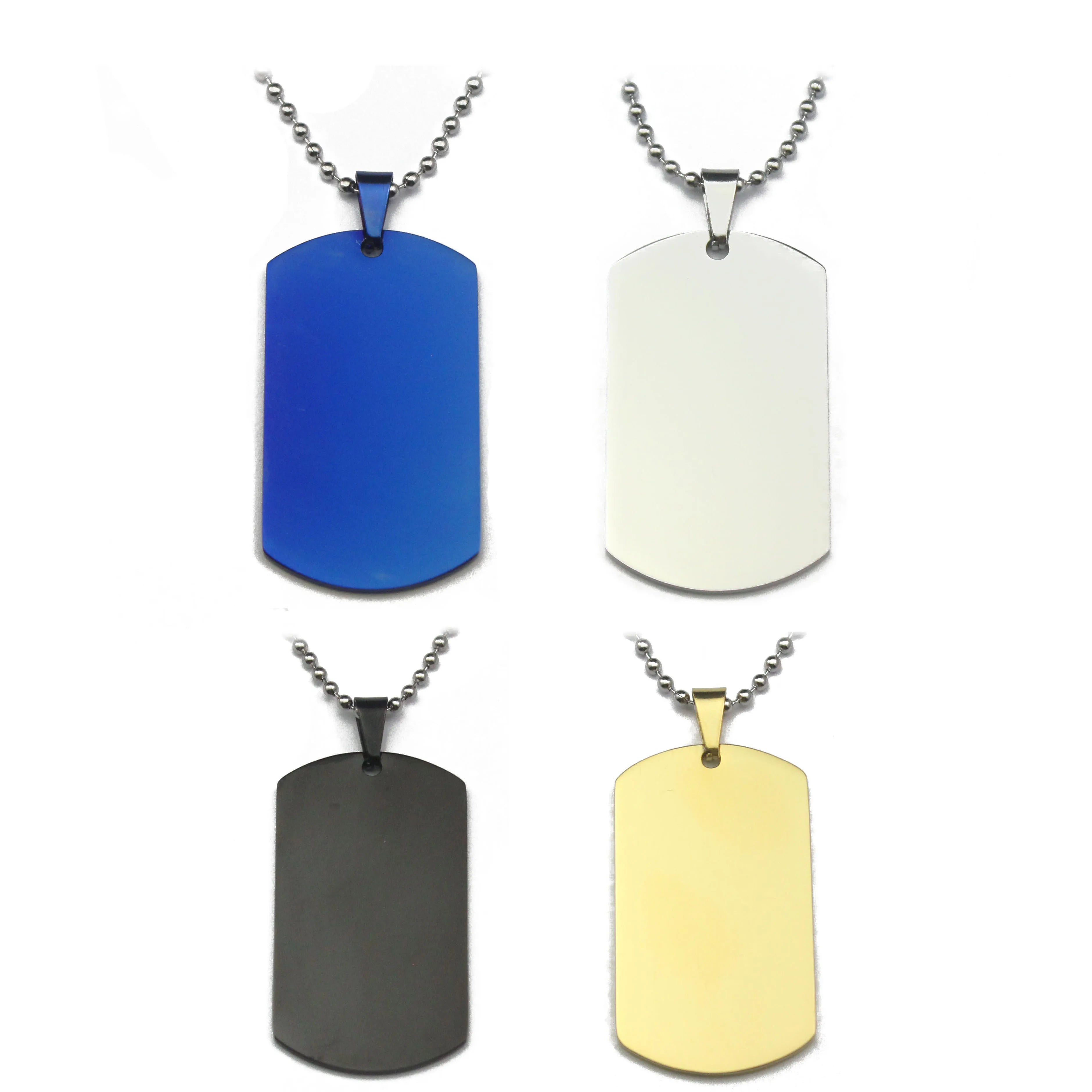 Size 39*23*1.8mm 49*28*1.8mm Classic Personalized Custom Engraved Square Blank Pendant with Ball Chain Stainless Steel Necklace