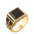 Fashion Stainless Steel Black Agate Masonic Finger Rings for Men
